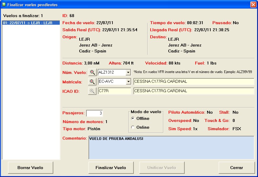 Ejemplo finalización vuelo